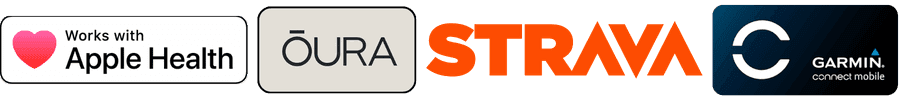 Apple Health, Oura, Strava, and Garmin Connect integrations
